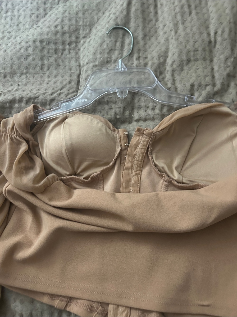 Windsor Nude Beige Off-Shoulder Corset Crop Top - Picture 6 of 6